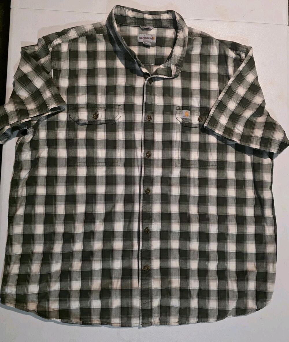 Carhartt Men's Relaxed Fit Short Sleeve Shirt Plaid Size 2XL Button Up